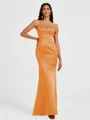 Sheath One-Shoulder Pleated Floor-Length Satin Bridesmaid Dress