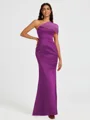 Sheath One-Shoulder Pleated Floor-Length Satin Bridesmaid Dress