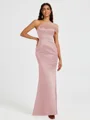 Sheath One-Shoulder Pleated Floor-Length Satin Bridesmaid Dress