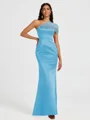 Sheath One-Shoulder Pleated Floor-Length Satin Bridesmaid Dress