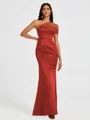 Sheath One-Shoulder Pleated Floor-Length Satin Bridesmaid Dress