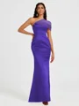 Sheath One-Shoulder Pleated Floor-Length Satin Bridesmaid Dress