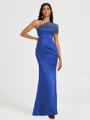 Sheath One-Shoulder Pleated Floor-Length Satin Bridesmaid Dress