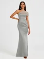 Sheath One-Shoulder Pleated Floor-Length Satin Bridesmaid Dress