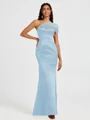 Sheath One-Shoulder Pleated Floor-Length Satin Bridesmaid Dress