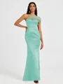 Sheath One-Shoulder Pleated Floor-Length Satin Bridesmaid Dress