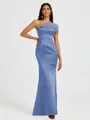 Sheath One-Shoulder Pleated Floor-Length Satin Bridesmaid Dress