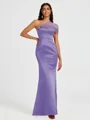 Sheath One-Shoulder Pleated Floor-Length Satin Bridesmaid Dress