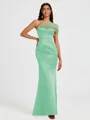 Sheath One-Shoulder Pleated Floor-Length Satin Bridesmaid Dress