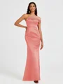 Sheath One-Shoulder Pleated Floor-Length Satin Bridesmaid Dress