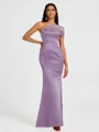 Sheath One-Shoulder Pleated Floor-Length Satin Bridesmaid Dress