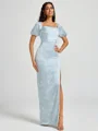 Sheath Square Short Sleeves Floor-Length Bridesmaid Dress