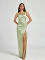 A-line/Princess Silk Like Satin V-neck Sleeveless Floor-Length Bridesmaid Dress