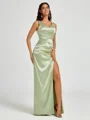 A-line/Princess Silk Like Satin V-neck Sleeveless Floor-Length Bridesmaid Dress