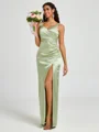 A-line/Princess Silk Like Satin V-neck Sleeveless Floor-Length Bridesmaid Dress