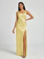 A-line/Princess Silk Like Satin V-neck Sleeveless Floor-Length Bridesmaid Dress
