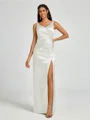 A-line/Princess Silk Like Satin V-neck Sleeveless Floor-Length Bridesmaid Dress