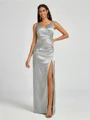 A-line/Princess Silk Like Satin V-neck Sleeveless Floor-Length Bridesmaid Dress