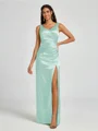 A-line/Princess Silk Like Satin V-neck Sleeveless Floor-Length Bridesmaid Dress