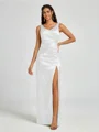 A-line/Princess Silk Like Satin V-neck Sleeveless Floor-Length Bridesmaid Dress