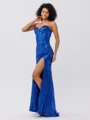 Sheath Sweetheart Pleated Sweep Train Sequins Corset Dress