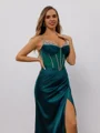 Sheath Sweetheart Rhinestone Sweep Train Silk Like Satin Corset Dress