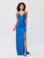 Sheath V-neck Sequin Sweep Train Dress