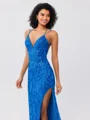 Sheath V-neck Sequin Sweep Train Dress