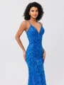 Sheath V-neck Sequin Sweep Train Dress