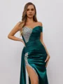 Sheath Sweetheart Rhinestone Court Train Silk Like Satin Dress