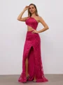 Sheath One-Shoulder Sequin Sweep Train Lace Dress