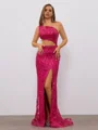 Sheath One-Shoulder Sequin Sweep Train Lace Dress