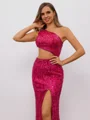 Sheath One-Shoulder Sequin Sweep Train Lace Dress