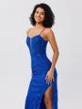 Sheath Spaghetti Straps Sequin Sweep Train Tulle Dress