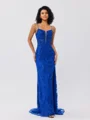 Sheath Spaghetti Straps Sequin Sweep Train Tulle Dress