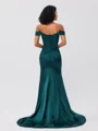 Sheath Off-the-Shoulder Appliques Lace Sweep Train Silk Like Satin Corset Dress