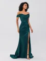 Sheath Off-the-Shoulder Appliques Lace Sweep Train Silk Like Satin Corset Dress
