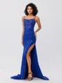 Sheath Spaghetti Straps Sequin Sweep Train Dress