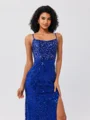 Sheath Spaghetti Straps Sequin Sweep Train Dress