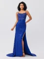 Sheath Spaghetti Straps Sequin Sweep Train Dress