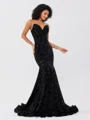 Mermaid Sweetheart Sweep Train Velvet Sequins Dress
