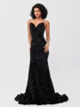 Mermaid Sweetheart Sweep Train Velvet Sequins Dress