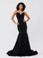 Mermaid Sweetheart Sweep Train Velvet Sequins Dress