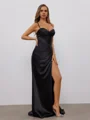 Sheath Spaghetti Straps Pleated Sweep Train Silk Like Satin Corset Dress