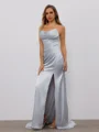 Sheath Straight Pleated Sweep Train Silk Like Satin Dress