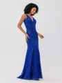 Sheath V-neck Sequin Sweep Train Lace Dress