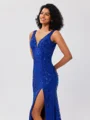 Sheath V-neck Sequin Sweep Train Lace Dress