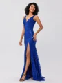 Sheath V-neck Sequin Sweep Train Lace Dress