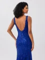 Sheath V-neck Sequin Sweep Train Lace Dress