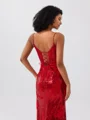 Sheath Spaghetti Straps Appliques Lace Sweep Train Sequins Corset Dress